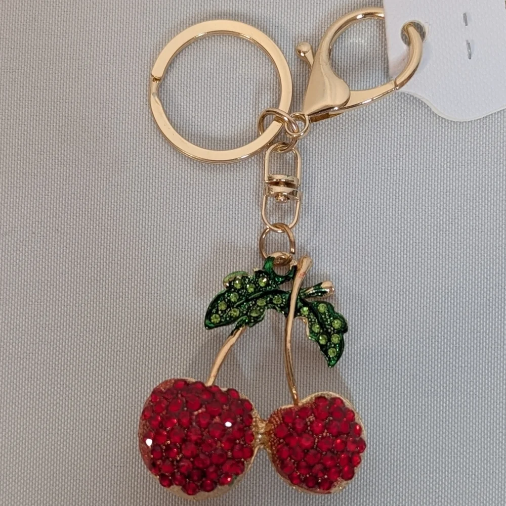 Keychain Bag Charm Red Rhinestone Cherry NWT
